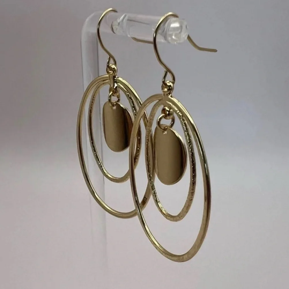 Gold Geometric Earrings with Minimalist Design Double Hoop Earrings Gold Plated